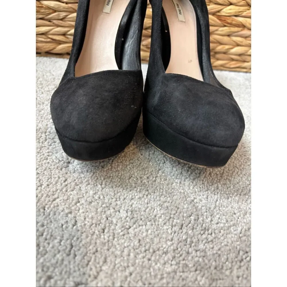 Miu Miu Black Suede Platform Pumps Sky High Stiletto Heels Luxury Designer Shoes